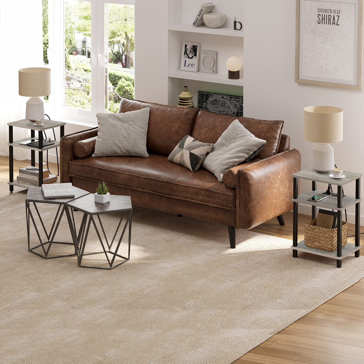 End Table with Charging Station, Side Table with USB Ports and Outlets, Nightstand, 3