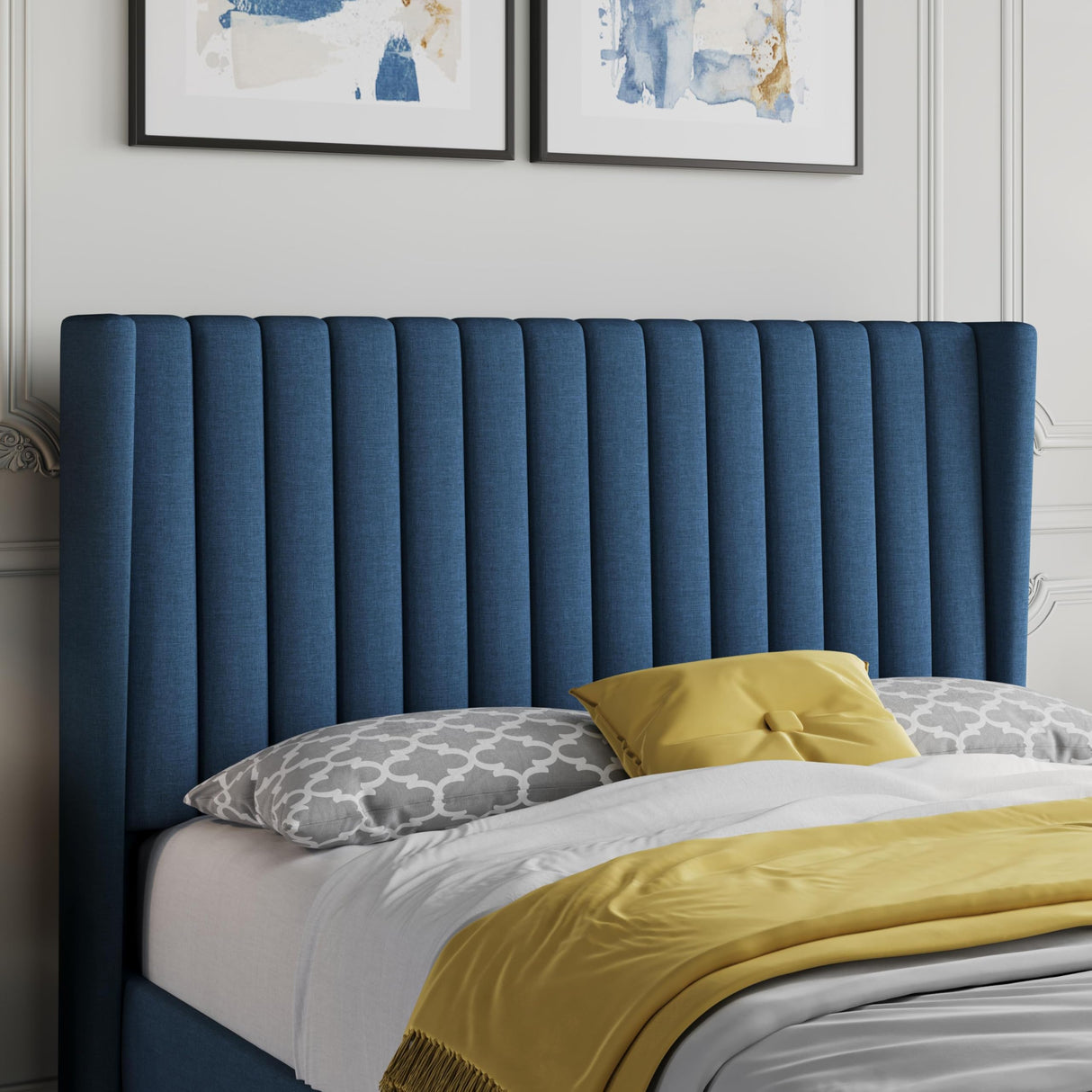 Full Size Upholstered Platform Bed Frame with Tufted Wingback Headboard