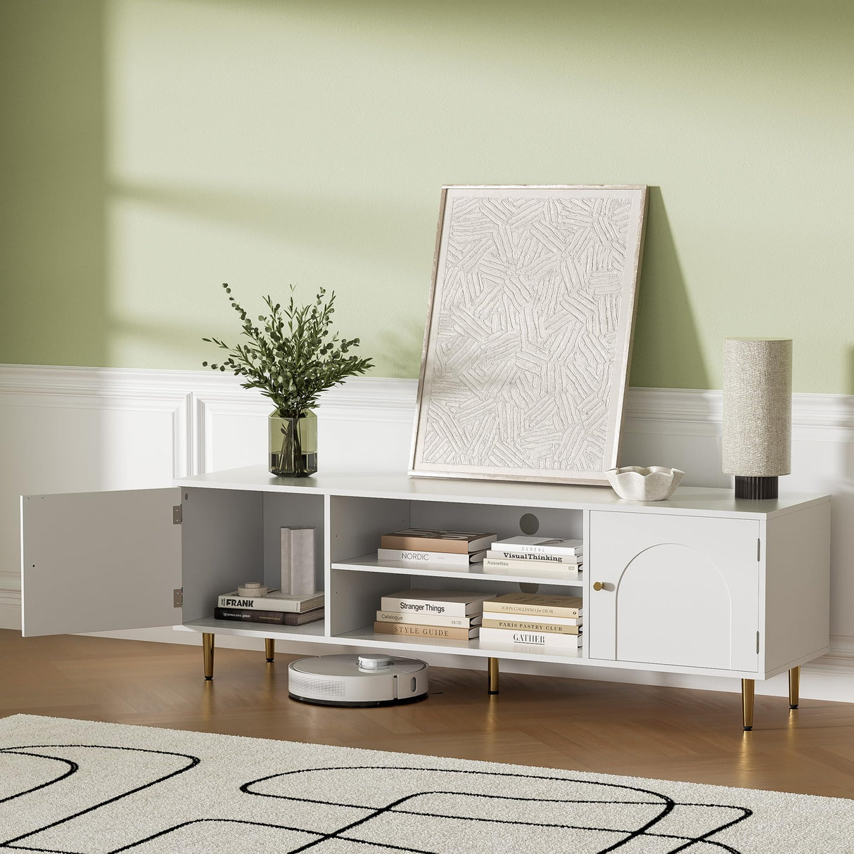 l Modern TV Stand for 50/55/60 inch TV, TV Stand with Doors