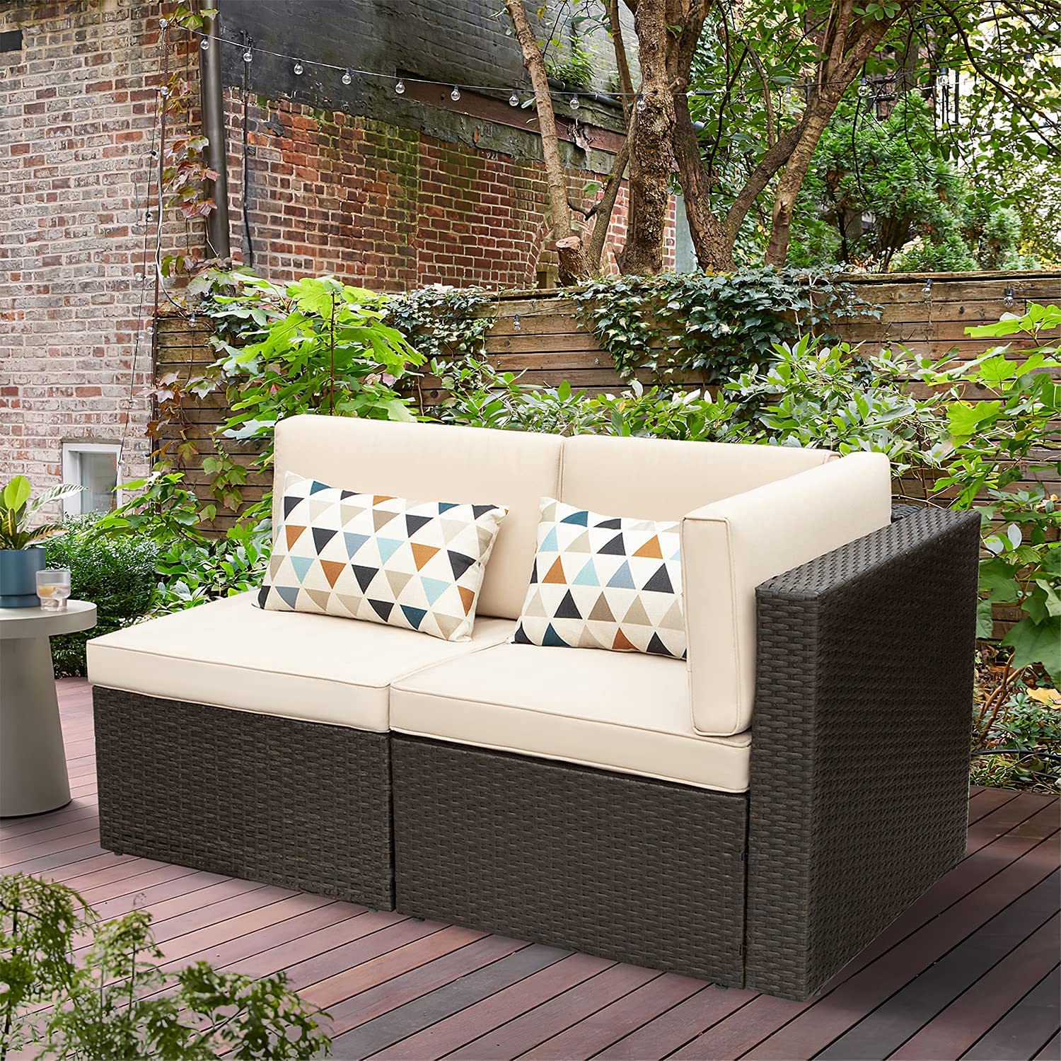 2 Pieces Patio Furniture Sofa Sets Outdoor All-Weather Sectional Corner Sofa