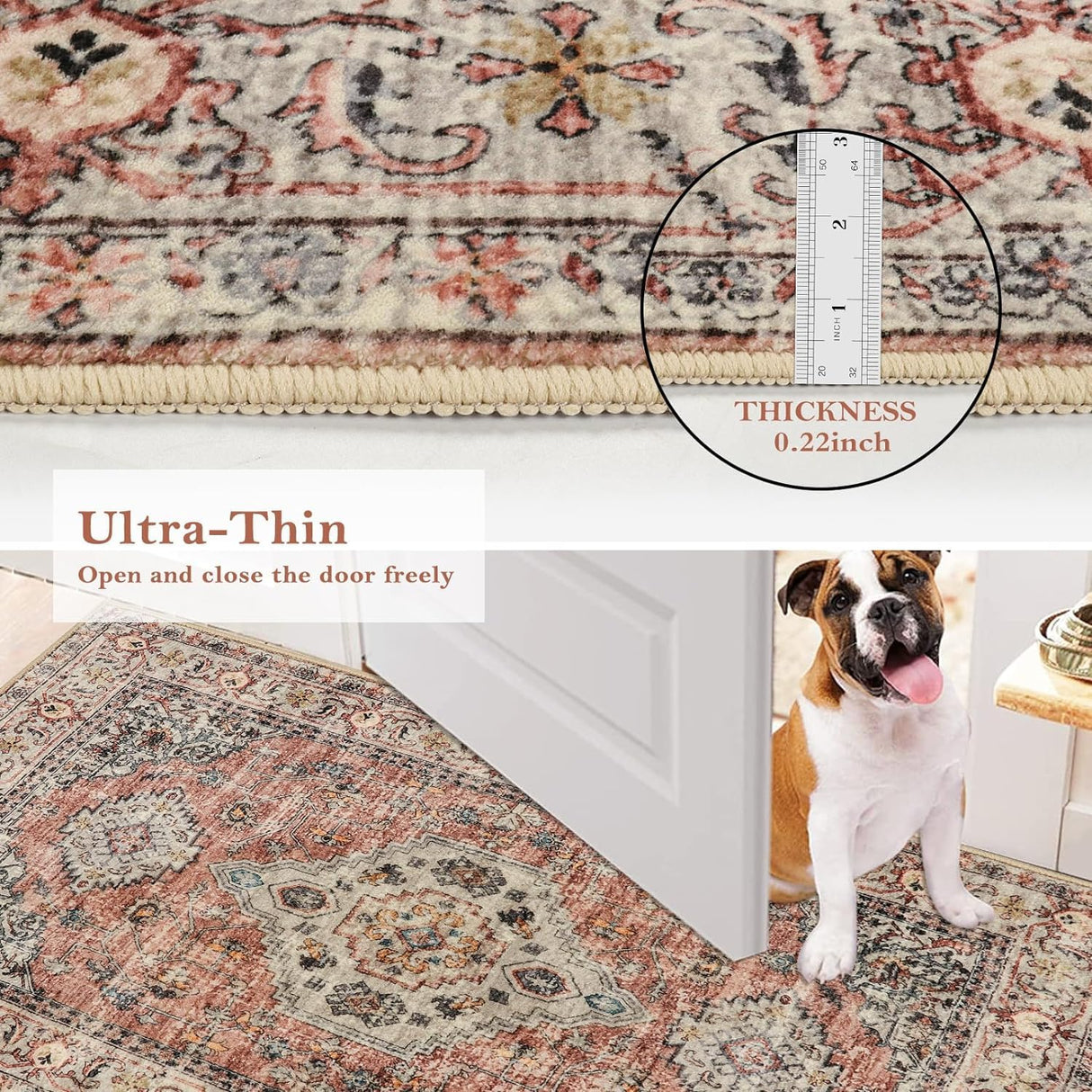 Lahome Oriental Kitchen Runner Rug-2.5X10 Washable Runner Rug Soft Ultra-Thin Bedroom Runner, Hallway Runner Rugs Distressed Bathroom Runner for Entryway Laundry Room(2.5x10t,Peach/Orange)