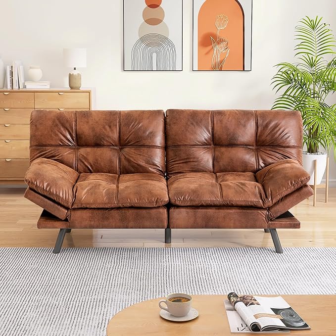 Memory Foam Futon Sofa Bed Couch,Linen Fabric Convertible Futon Sofa