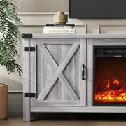 Fireplace TV Stand with Two Barn Doors and Storage Cabinets for Televisions up to 65