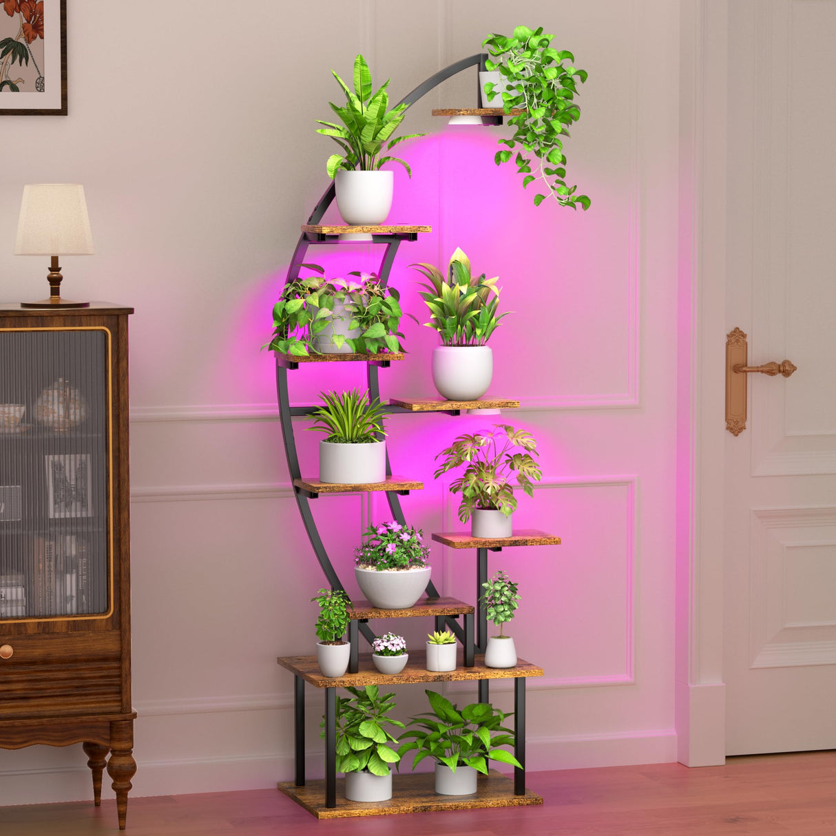 LumiBloom 9-Tier Half-Moon Plant Stand with LED Grow Lights
