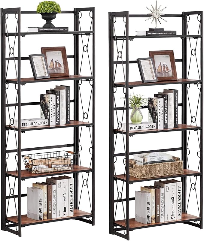 Bookshelf,4-Tier Book Shelves with 2 Storage Drawers and 1 Cabinet, Metal Frame Open BookcaseStanding Shelf Unit for Living Room, Home Office
