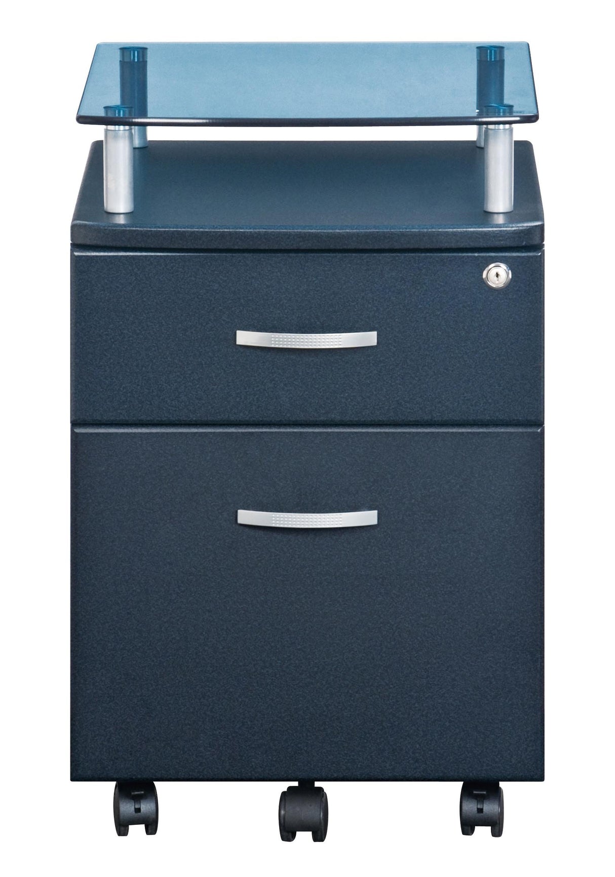 Rolling File Cabinet with Glass Top, Graphite