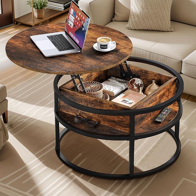 Coffee Tables for Living Room, Round Coffee Table, Lift Top Coffee Table