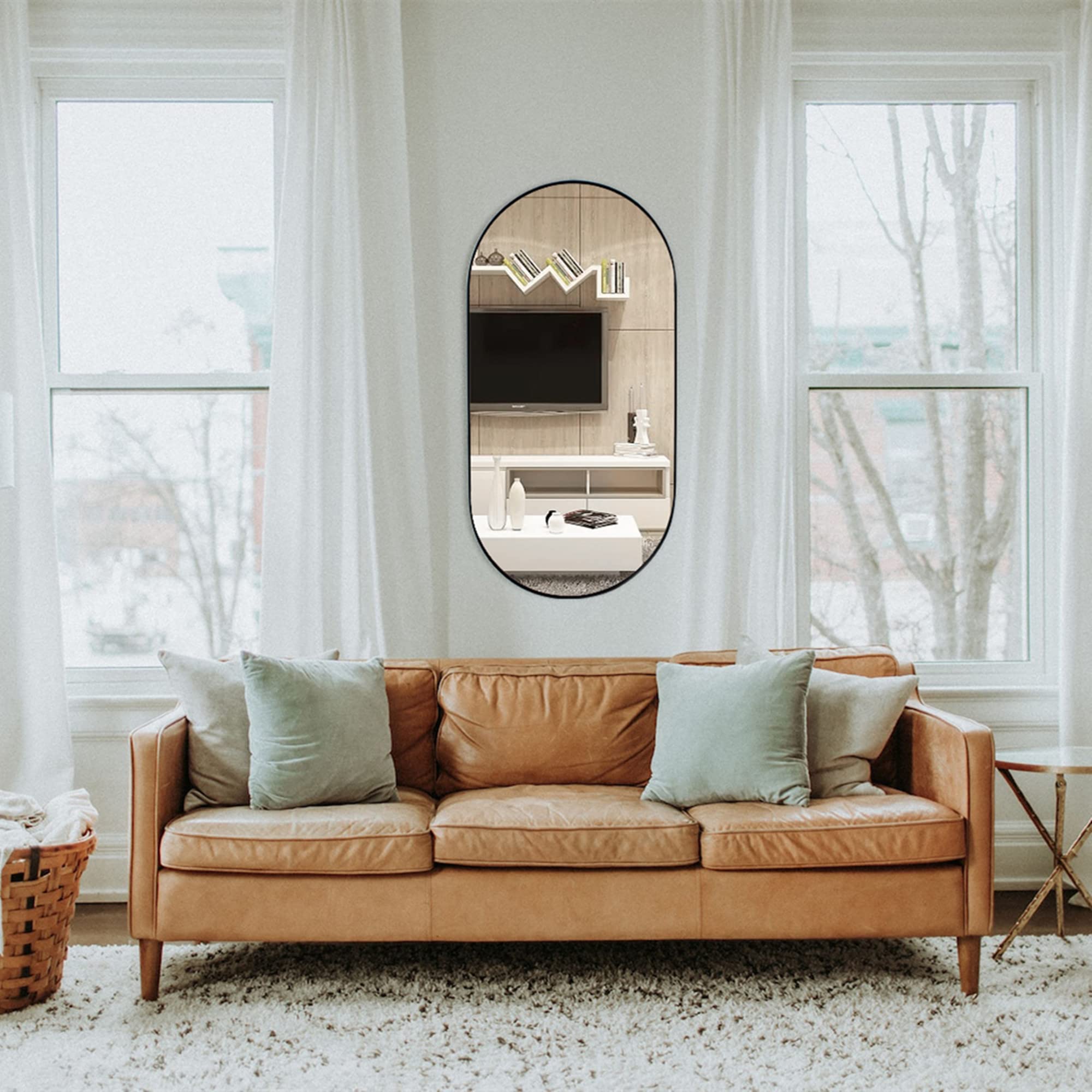 Black Oval Bathroom Mirror  Pill Shaped Oblong Vanity Mirror Metal Framed
