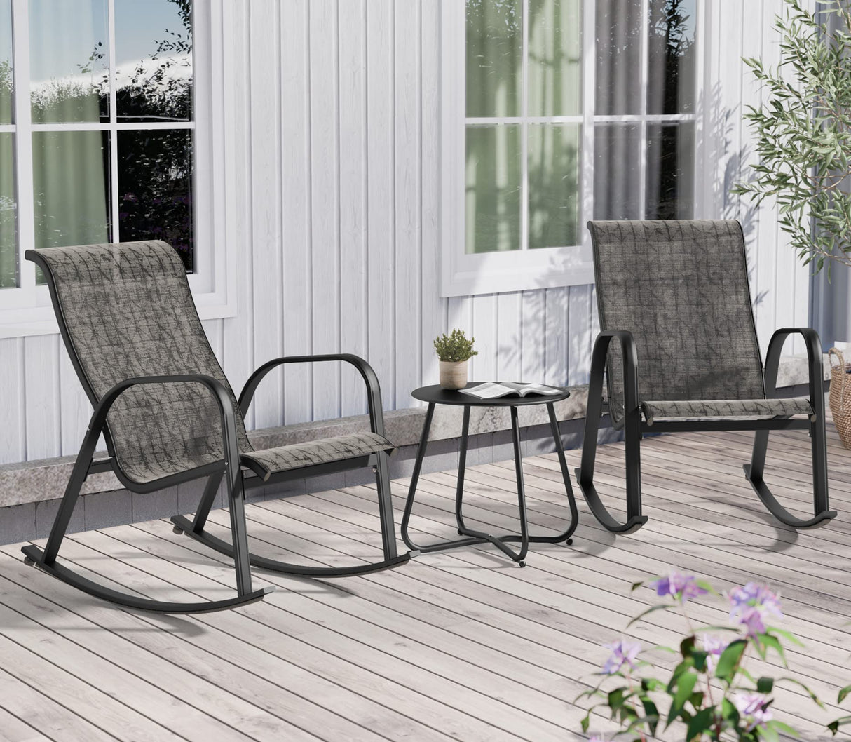 3-Piece Outdoor Bistro Rocking Chair Set Rocker Seating Outside for Front Porch Garden