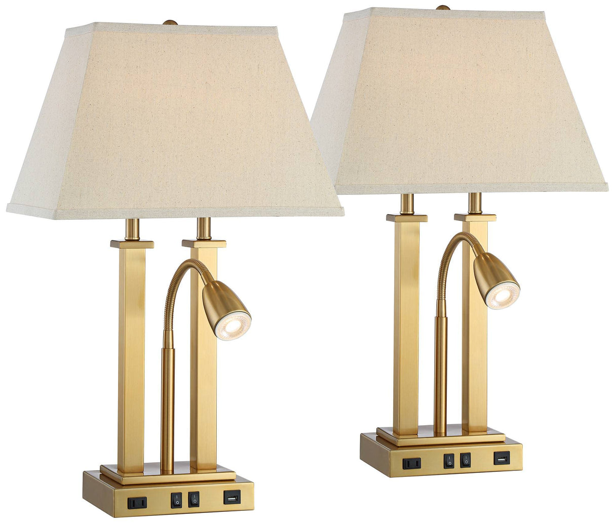 Deacon 26" High Traditional Desk Lamps Set of 2 USB Port AC Power Outlet Gooseneck