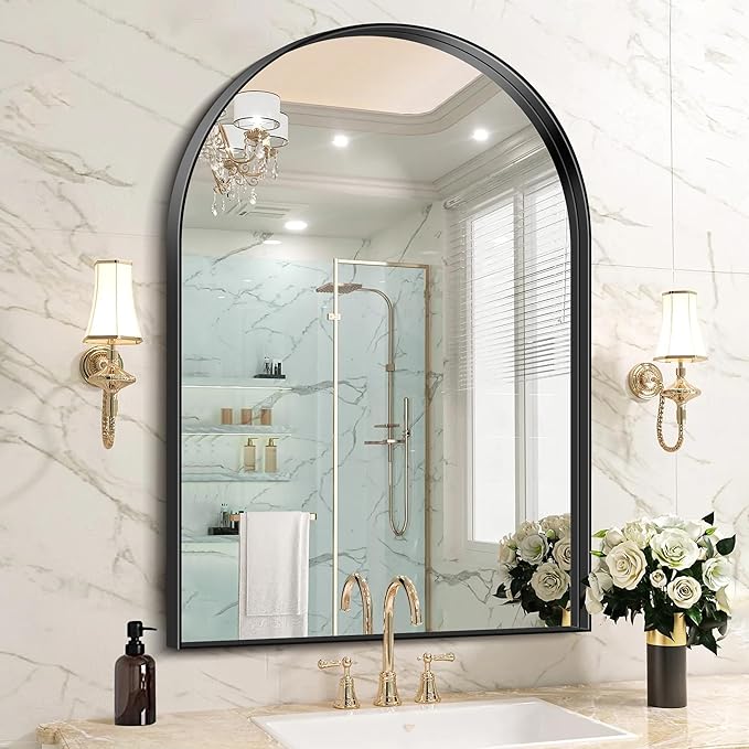 Arched Bathroom Mirror , Black Arched Mirror with Deep Frame for Bathroom