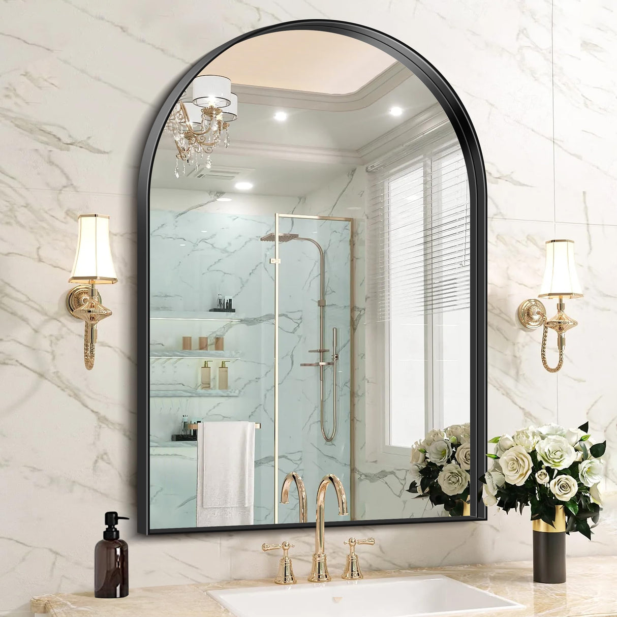 Arched Bathroom Mirror , Black Arched Mirror with Deep Frame for Bathroom