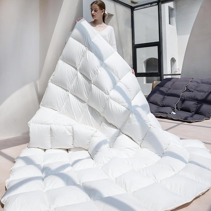 Goose Down Comforter Queen Size Noiseless Duvet Insert with Tabs Solid Grey 100%