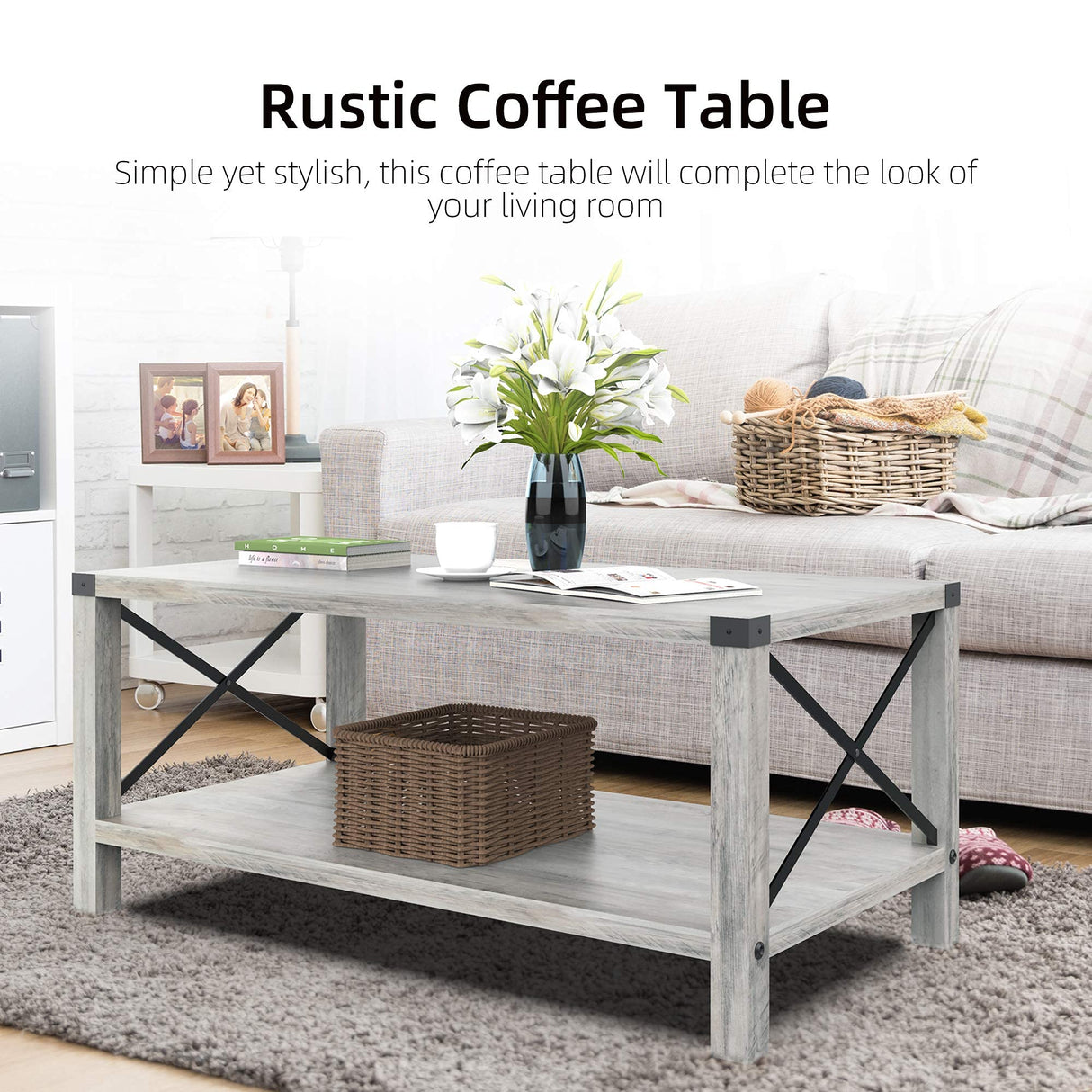 Rectangle Coffee Table 2-Tier Farmhouse Coffee Table