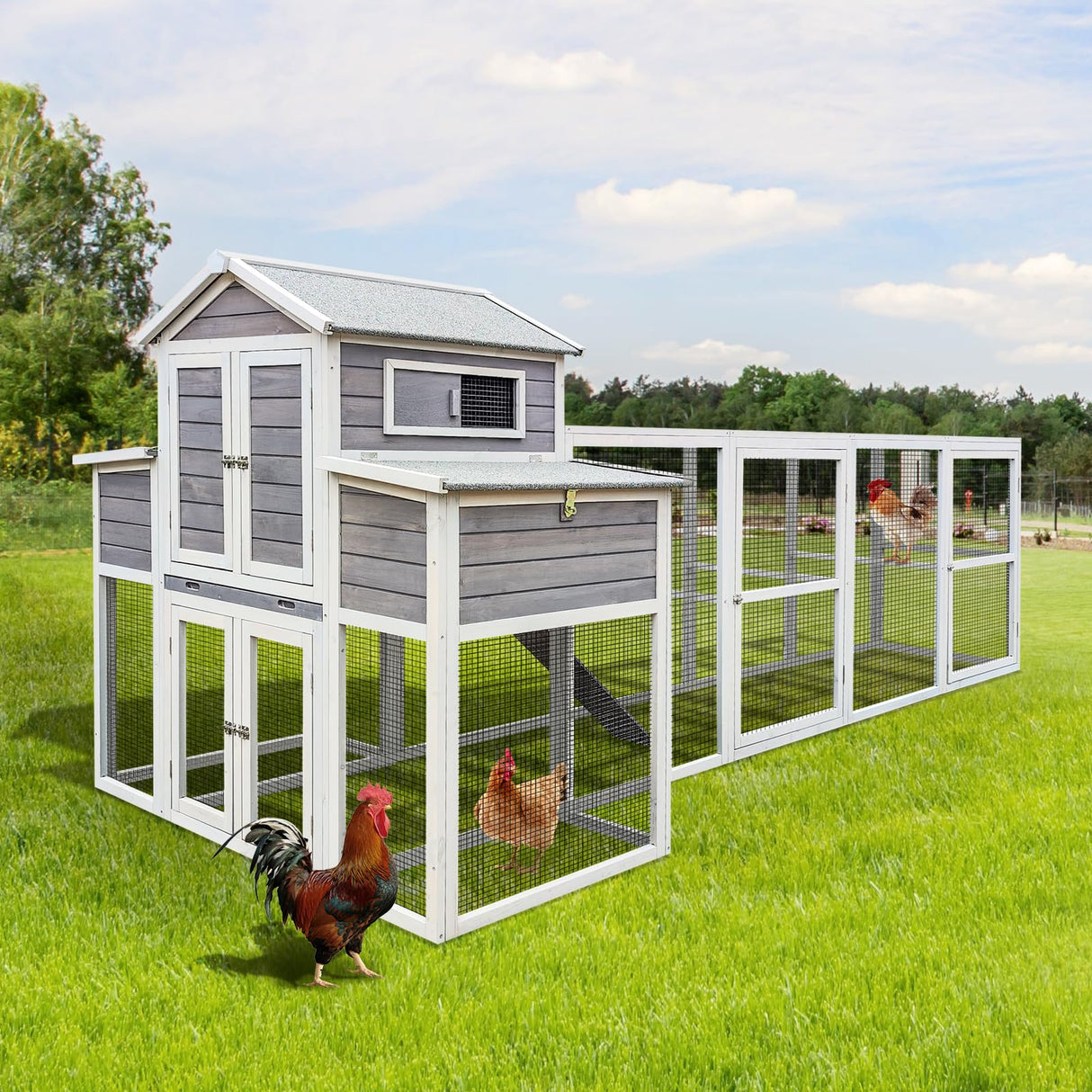 150" Large Chicken Coop for 6-10 Chickens, Outdoor Chicken House