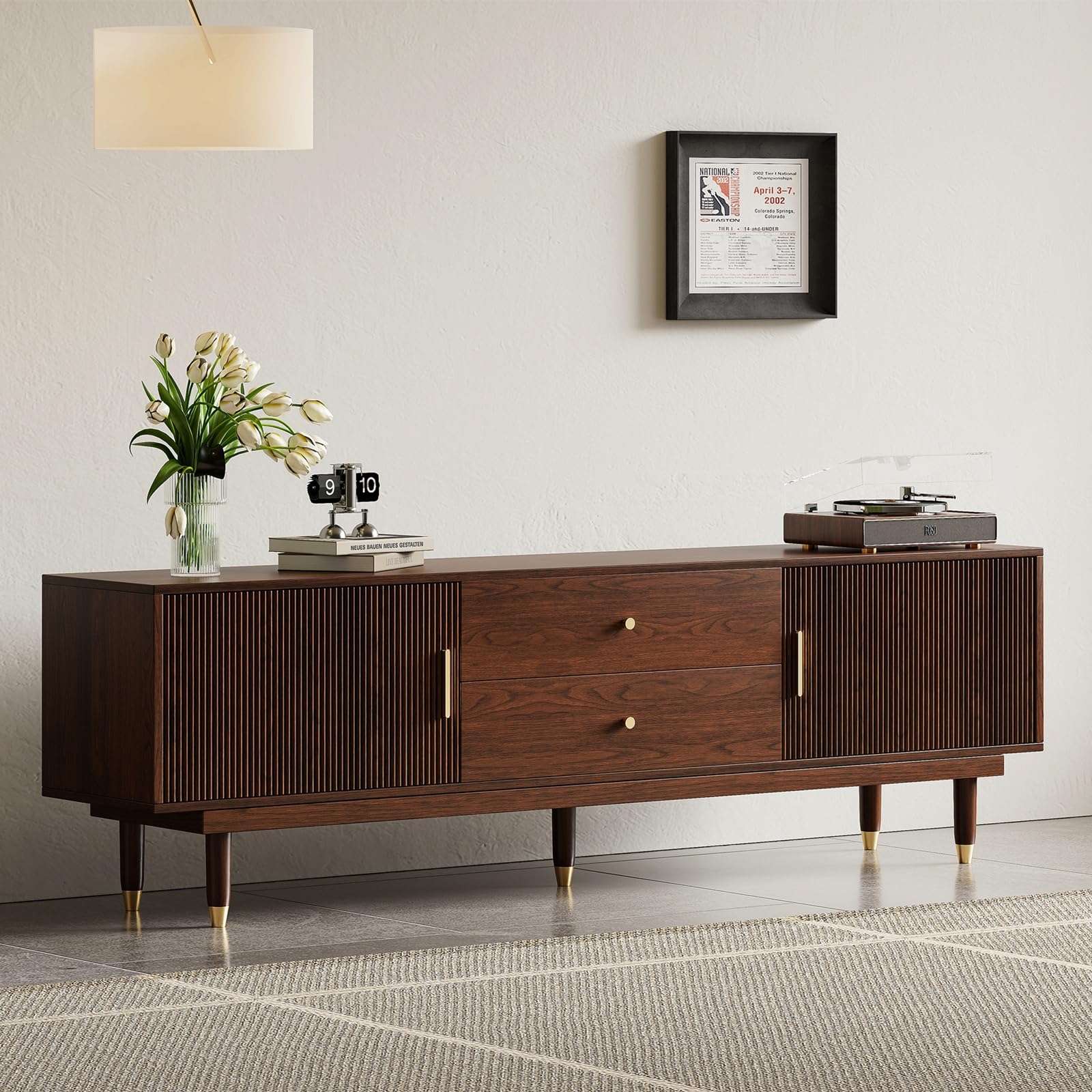 Walnut TV Stand for 75 inch TV, 70.9" Entertainment Center