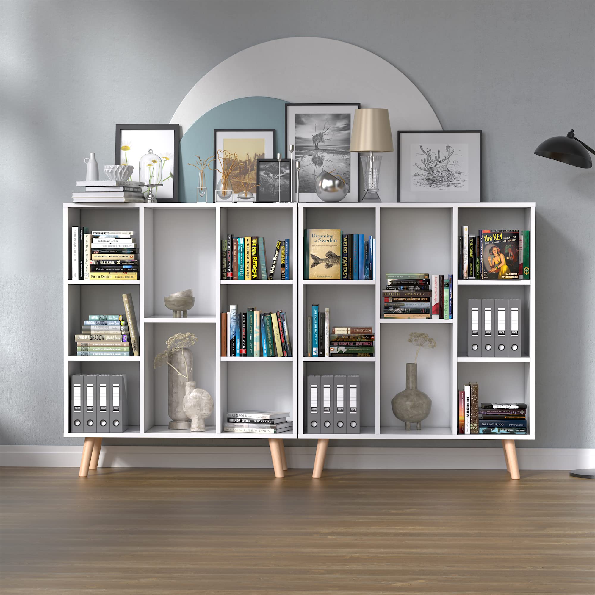 White Small Bookshelf, Wood 8 Cube Storage Organizer Book Shelves