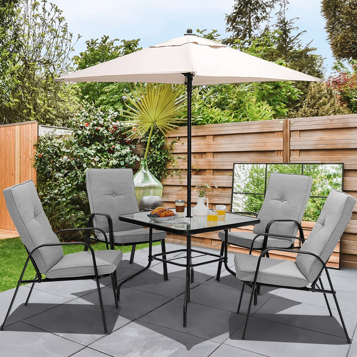 35 Inch Patio Dining Table for 4, Square Outdoor Dining Table with 1.65” Umbrella Hole