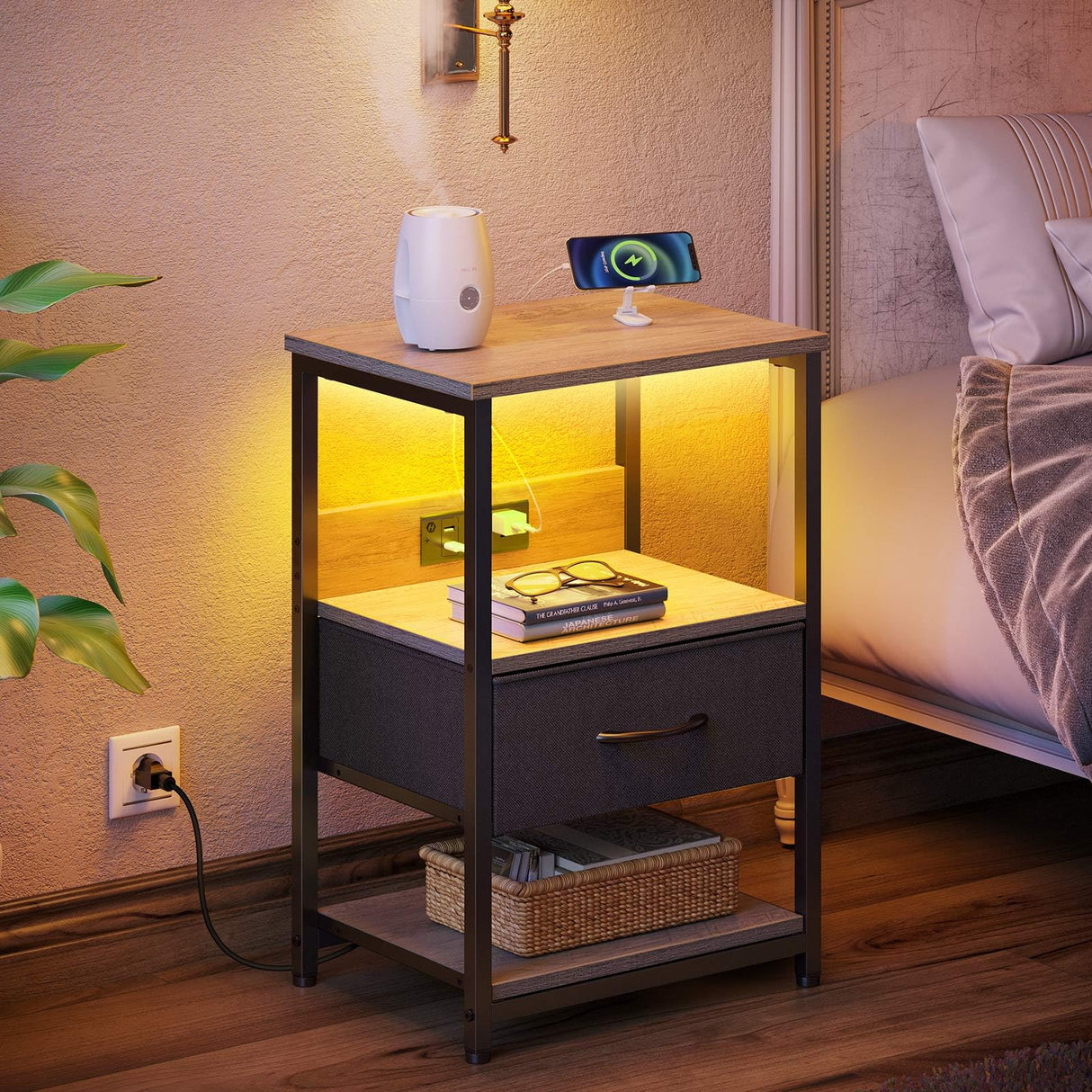 Nightstand Set of 2, LED Bedside Tables
