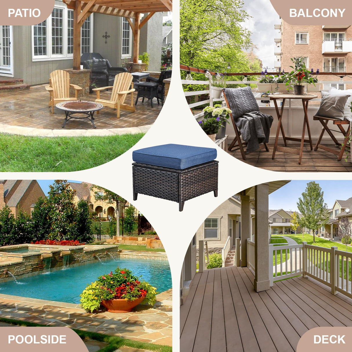 Patio Ottomans Set of 2 Outdoor Ottomans Wicker Foot Stools 2 Piece Footrest PE