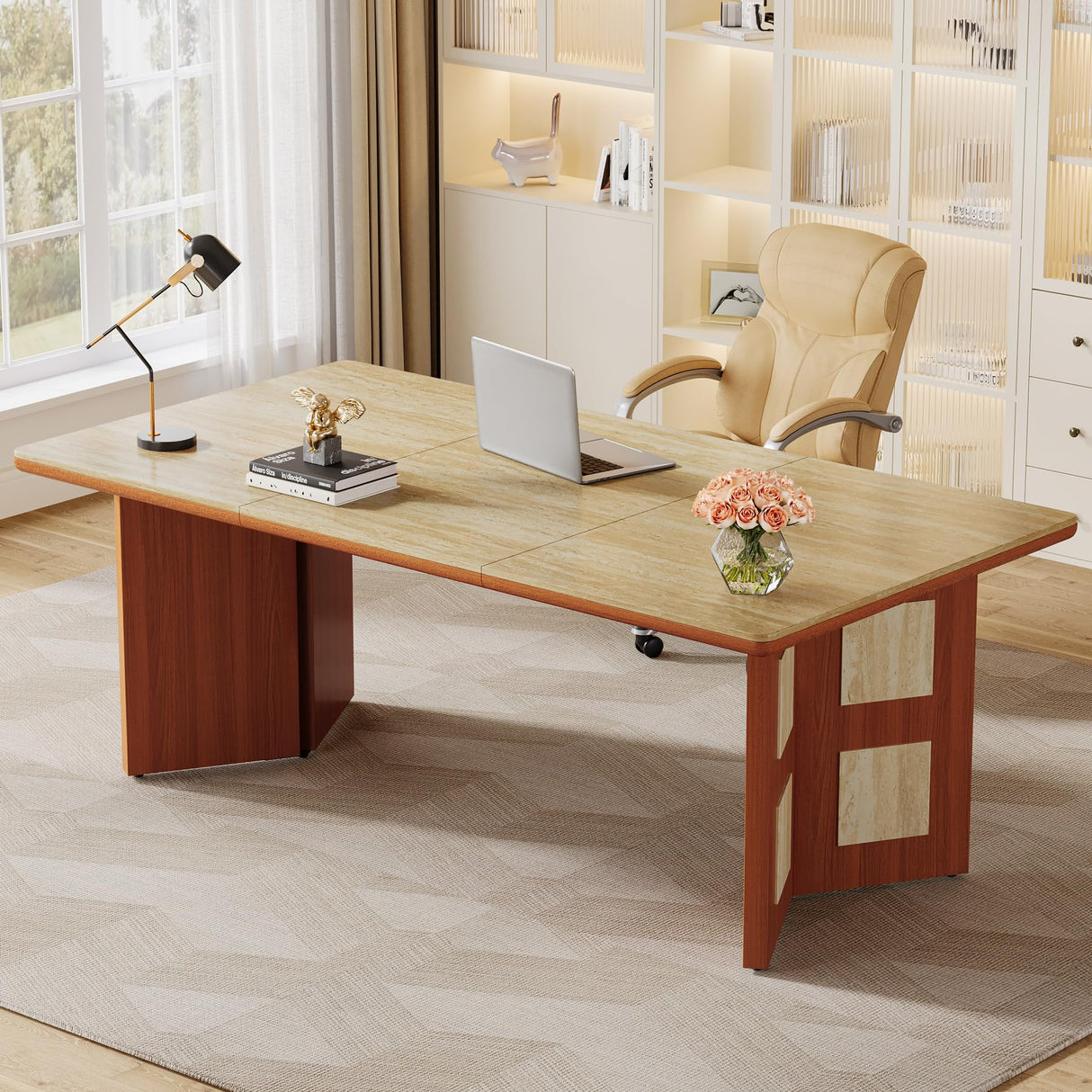 71" Large Executive Desk, Modern Unique Minimalist Office Computer Desk