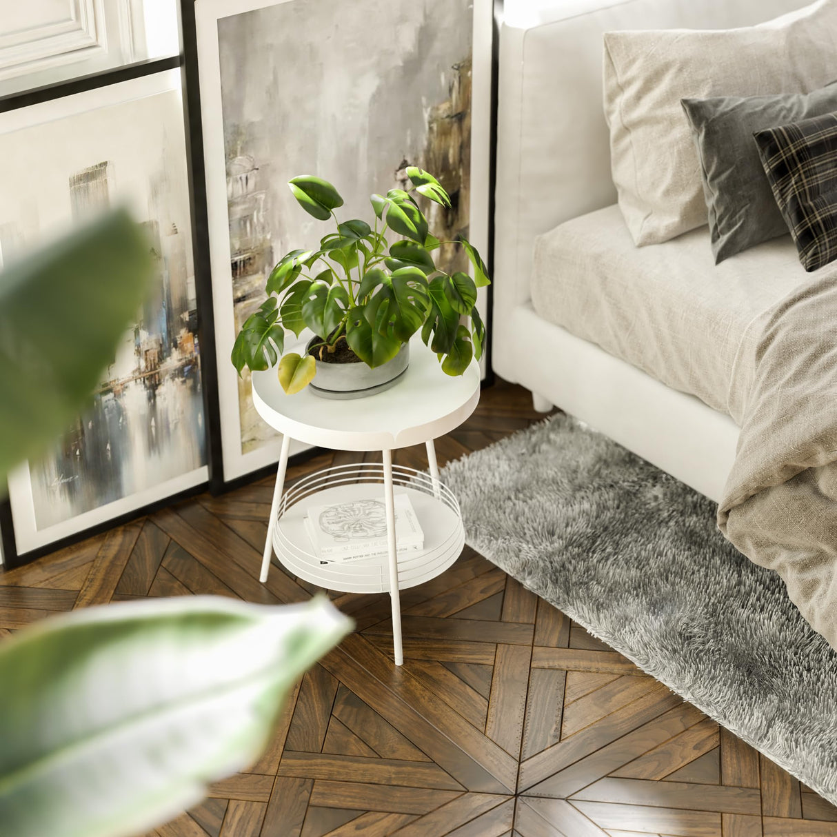 2 Tier Round Side Table, Modern Small Table for Small Spaces Living Room Indoor Outdoor (Black) - Bircata