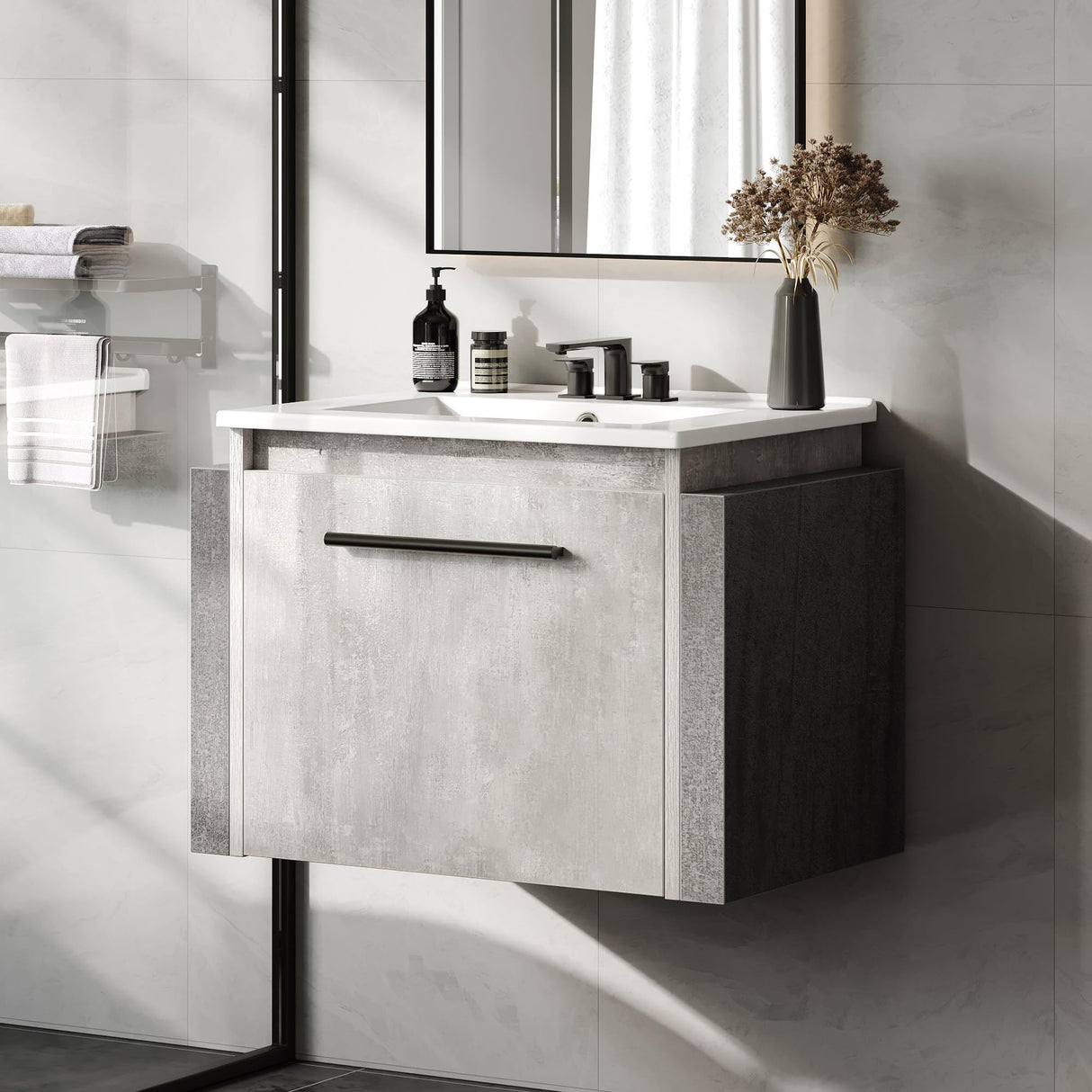 Floating Vanity Bathroom with Sink Combo, Grey Wall Mounted Modern Vanity, Bathroom Cabinet Vanity