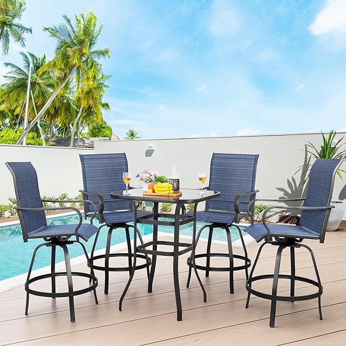 3 Pieces Outdoor Swivel Bar Set, All Weather Textile Fabric Patio High Bar Stool Bistro Set