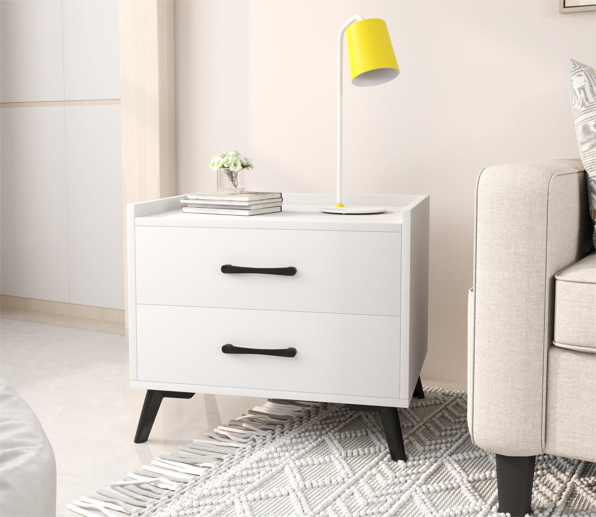 Nightstand with 2 Drawers: White Besides