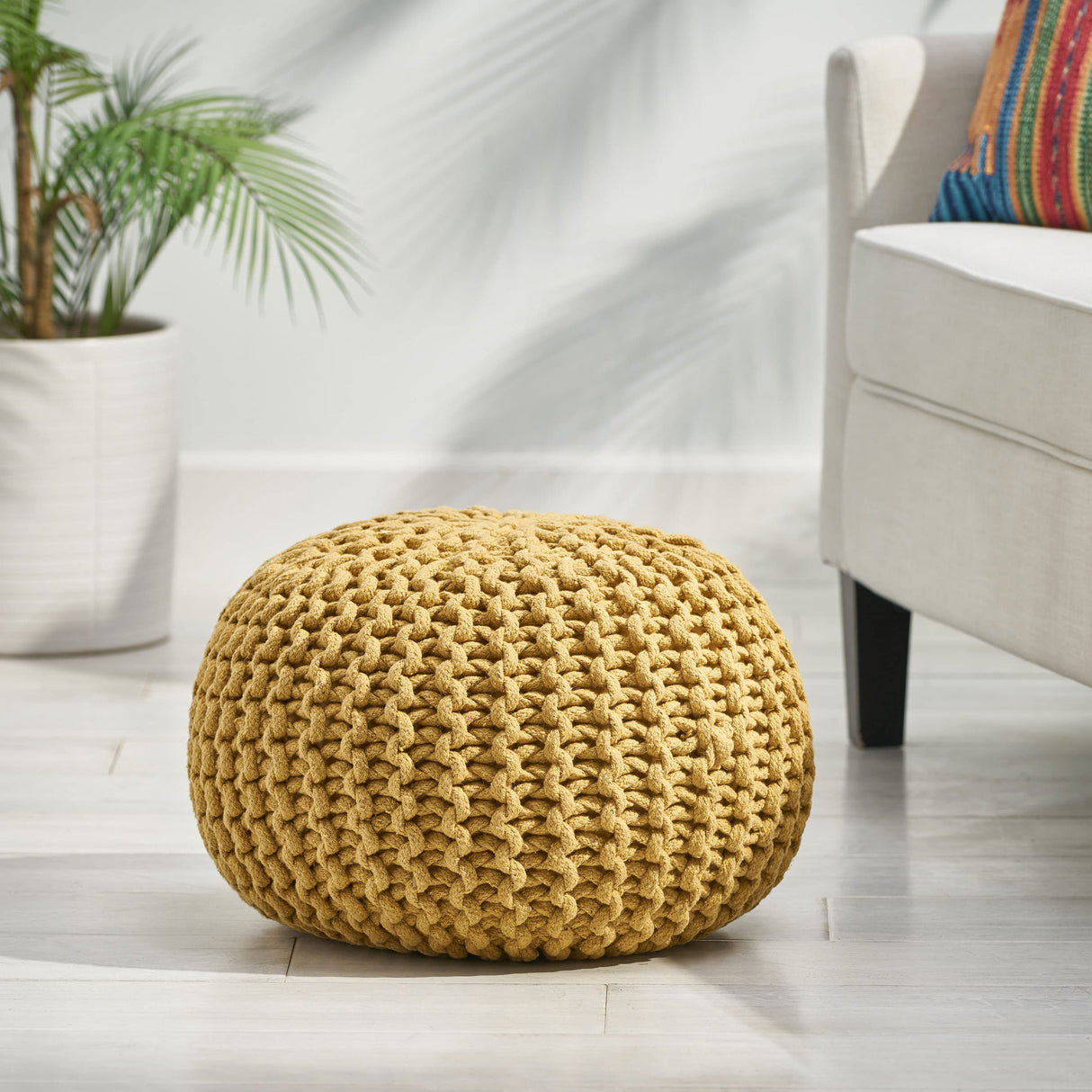 Handcrafted Modern Cotton Pouf Ottoman Foot Stool - Bean Bag Floor Chair