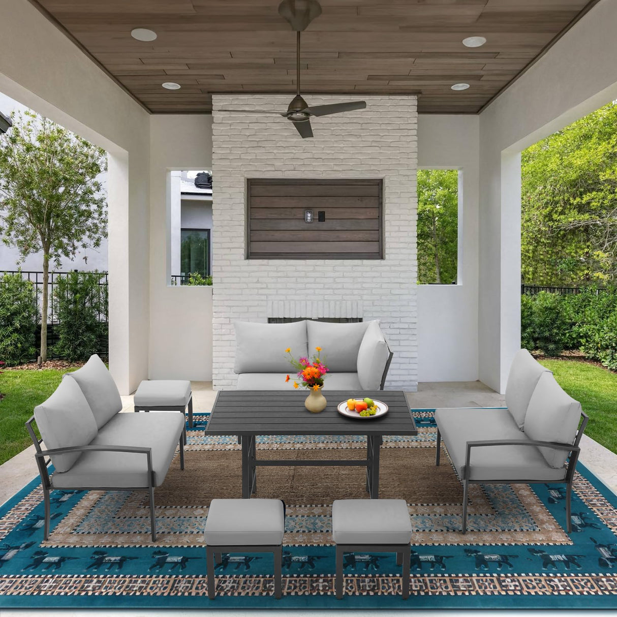 7 Pieces Aluminum Patio Conversation Set, All Weather Metal Frame Outdoor Furniture Set