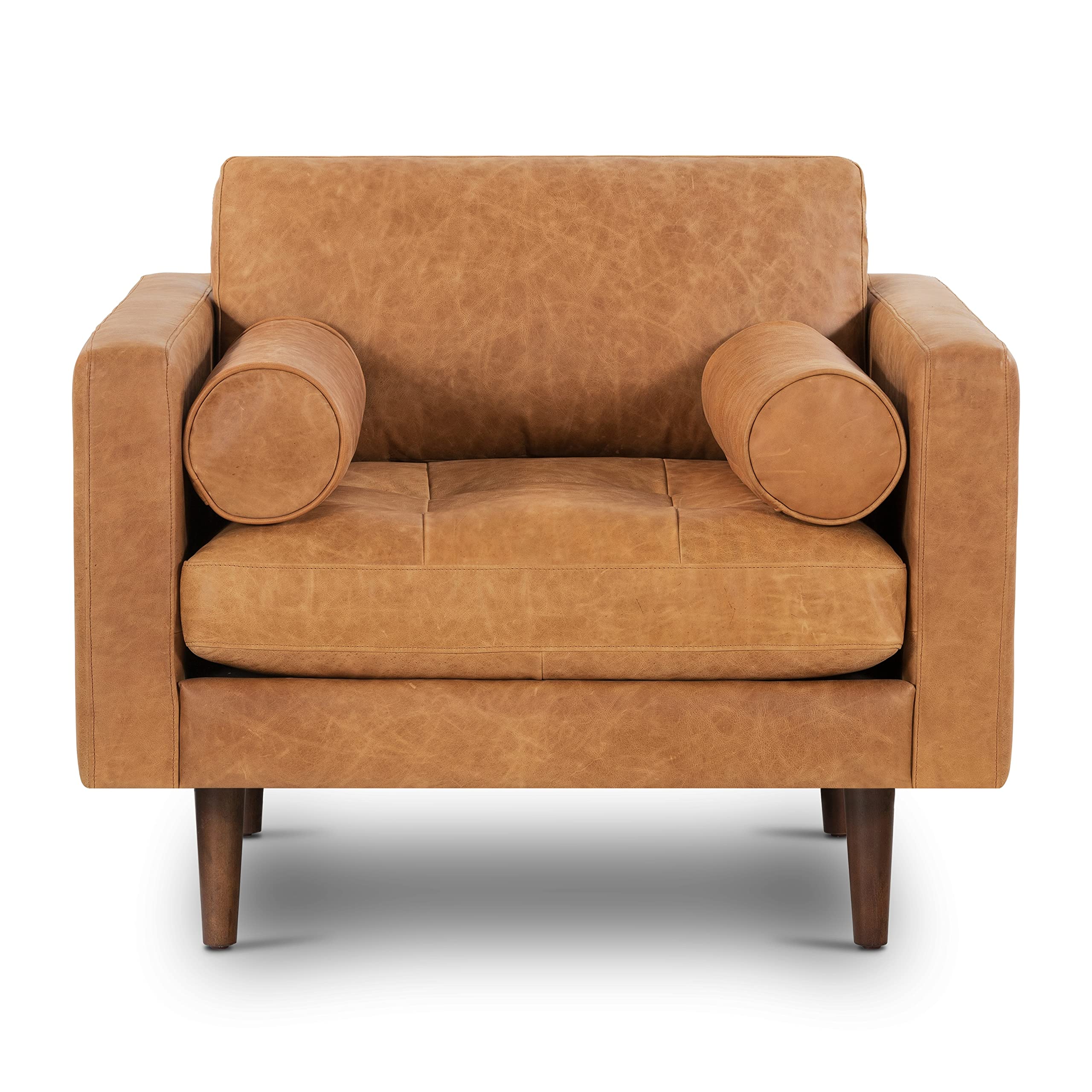 42" Mid Century Modern Cognac Brown Leather Accent Chair for Living Room