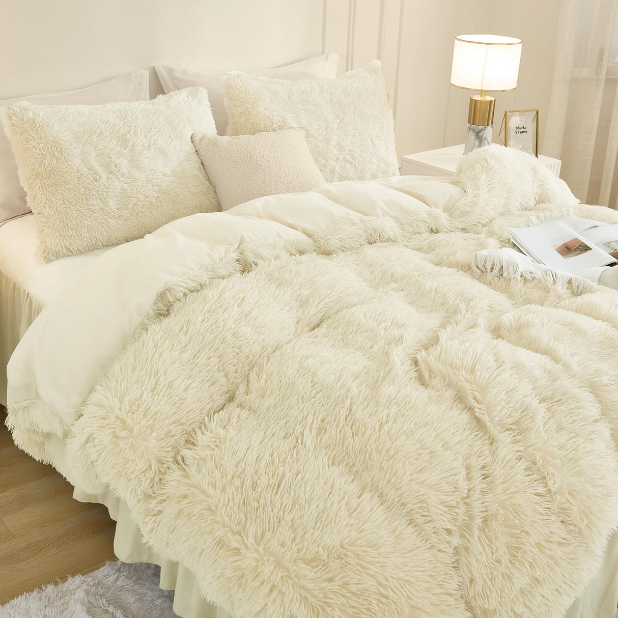 Faux Fur Beige Comforter Set King Size