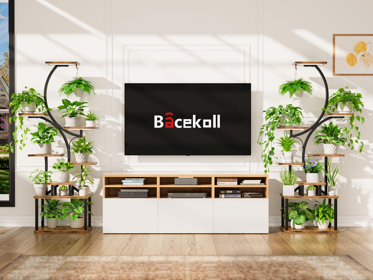 BACEKOLL Plant Stand Indoor with Grow Light - 2 Pack Tall Indoor Plant Shelf, 62" Corner Plant Holder, 8 Tiered Large S-Shape Flower Multiple Display Shelves for Home, Office