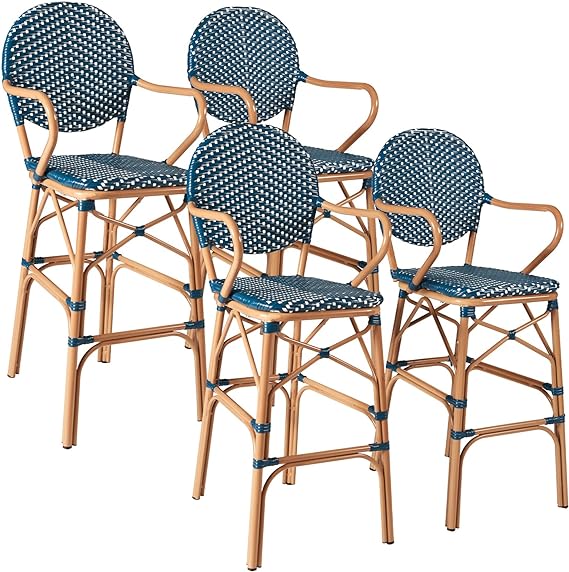Outdoor Bar Stools Set of 2 30 Inch Bar Height Rattan Patio Barstools with Back