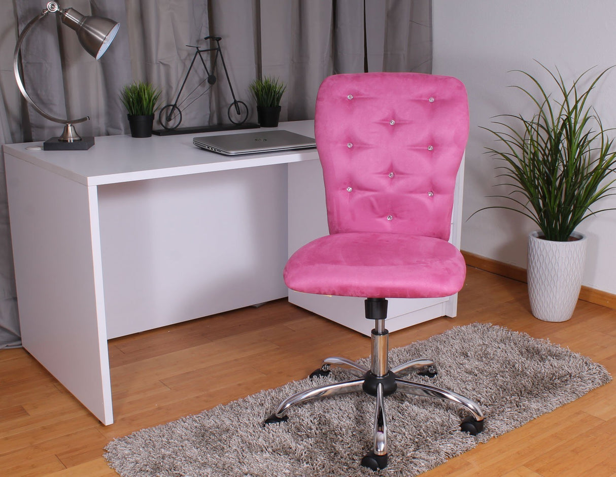 Tiffany Crystal Tufted Office Chair - Pink Microfiber