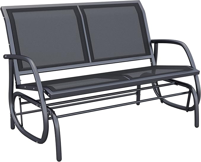 2-Person Outdoor Glider Bench, Patio Double Swing Rocking Chair Loveseat w/Powder