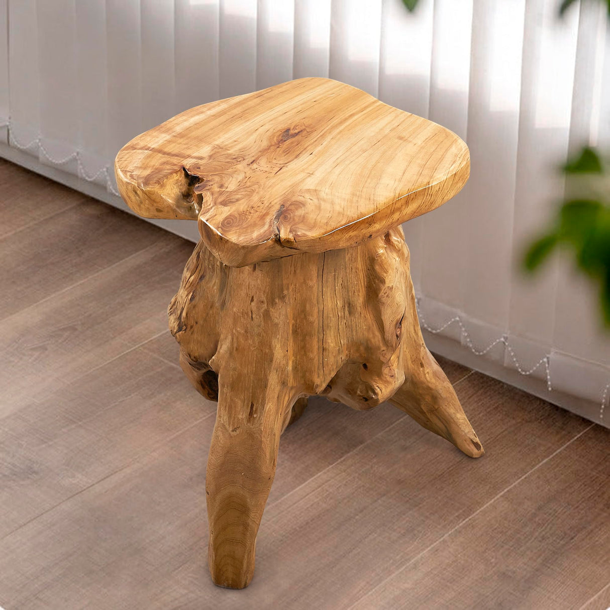 Tree Stump End Table Live Edge Plant Stand 14"x13"x18"H Solid Cedar Wood Outdoor Rustic