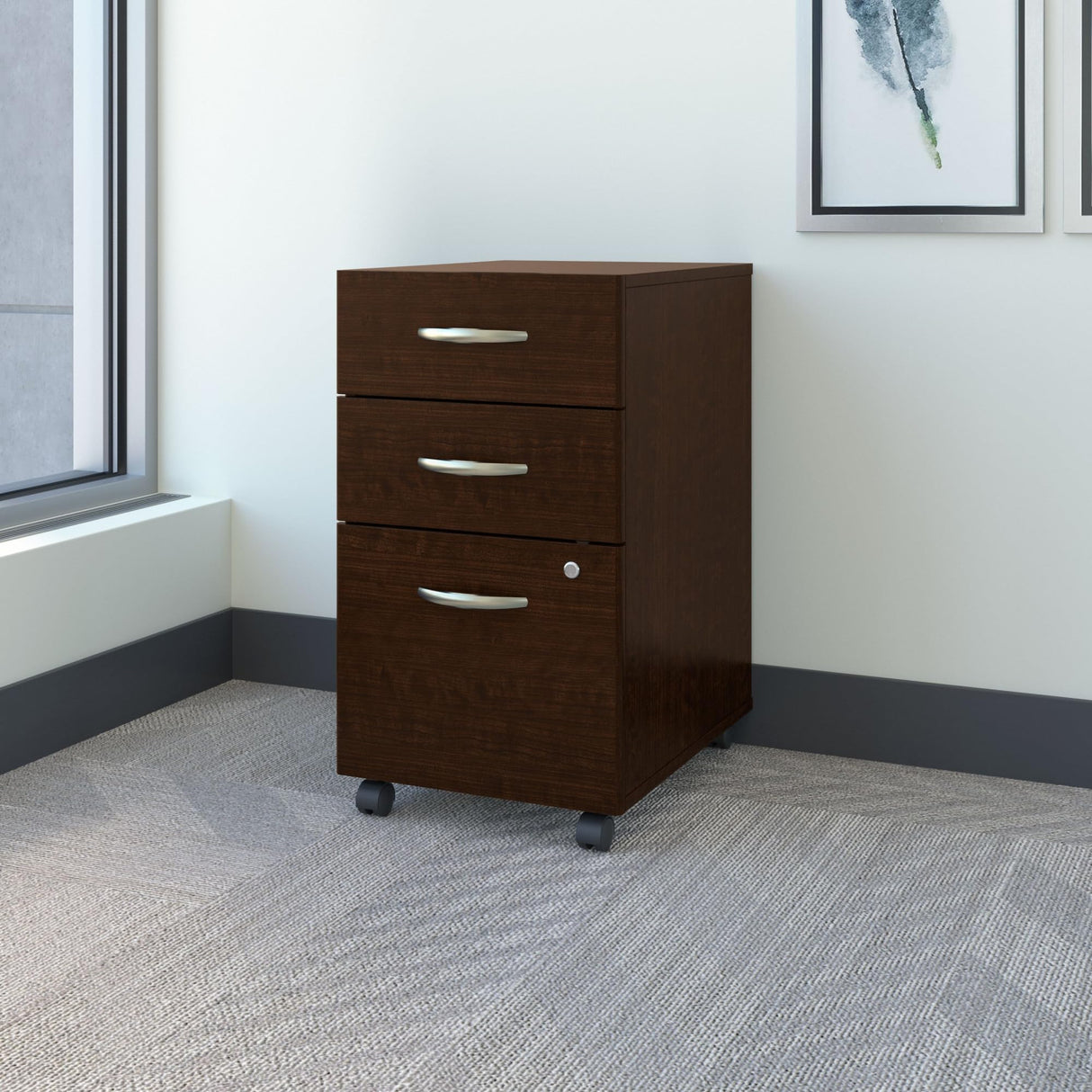 Business Furniture Series C 3 Drawer Mobile File Cabinet in Mocha Cherry
