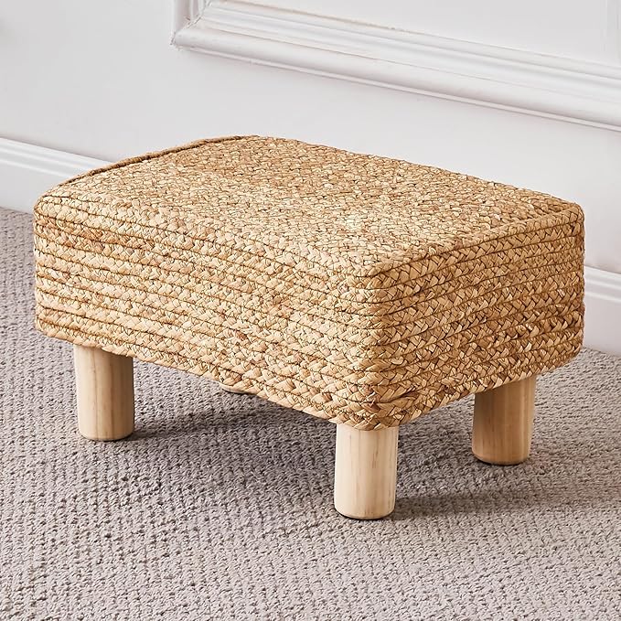 Foot Stool Ottoman Rectangular Footrest Pouf Ottomans Natural Seagrass Footstool