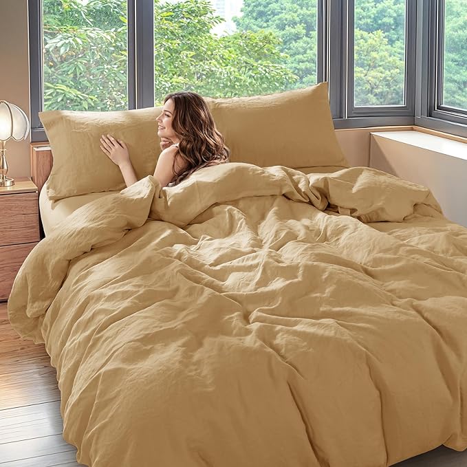 100% Linen Queen Duvet Cover Set, Luxury Pure Natural French Flax Linen Duvet Cover