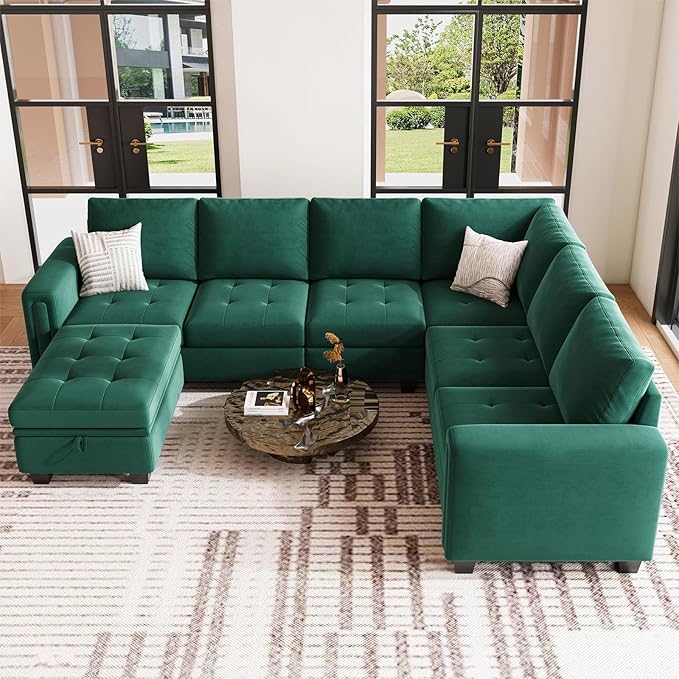 Sectional Sofa Couch 7-Seater Convertible Sectional Sofa Velvet Modular Sectional