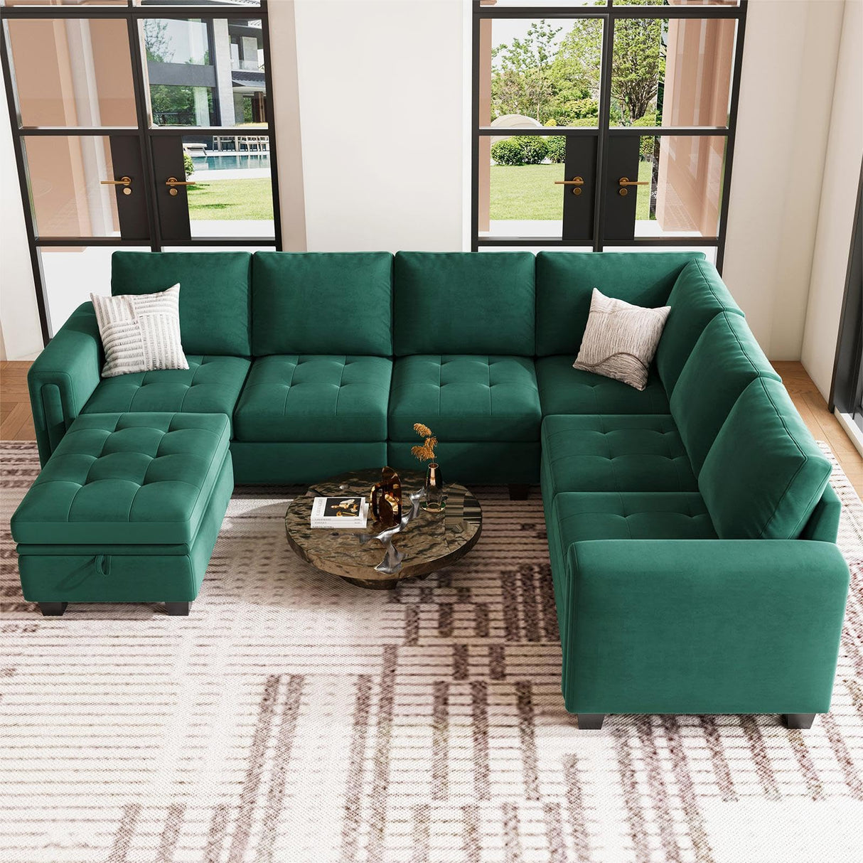 Sectional Sofa Couch 7-Seater Convertible Sectional Sofa Velvet Modular Sectional