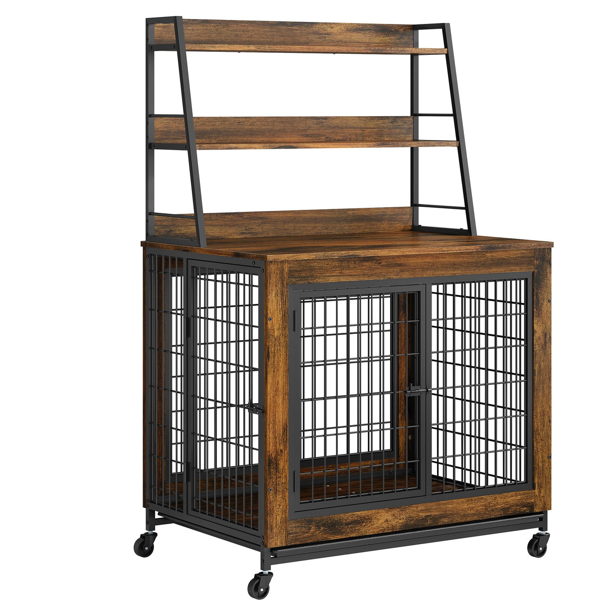 Large Dog Crate Furniture with Storage Shelves - 38" Wooden Pet Kennel End Table