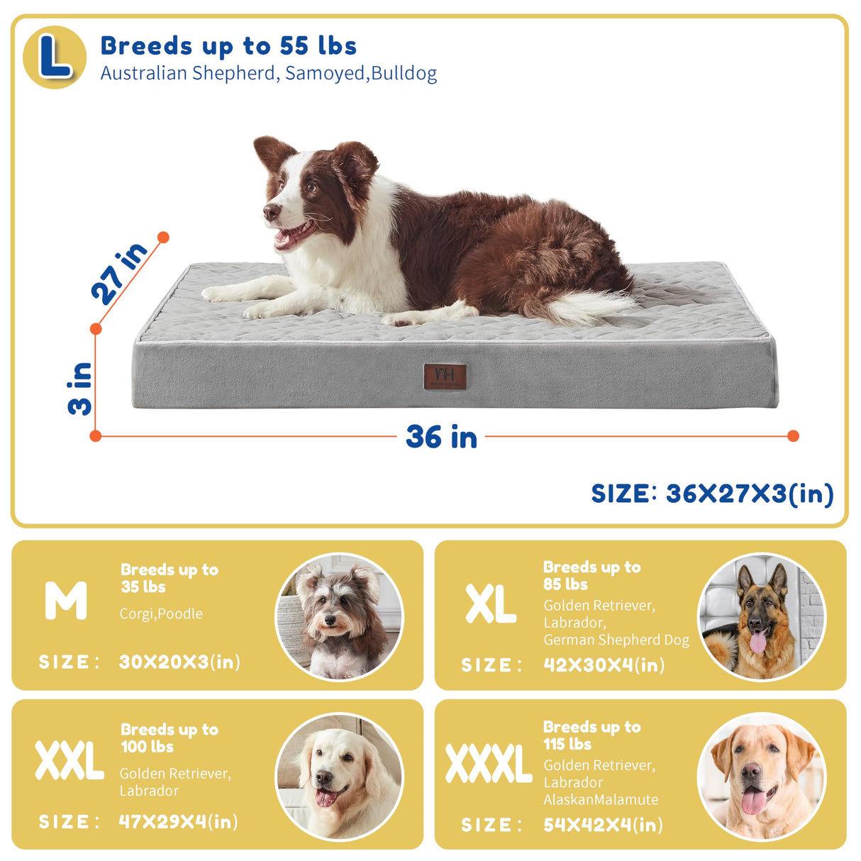 Orthopedic Dog Beds for Large Dogs with Removable Washable Cover