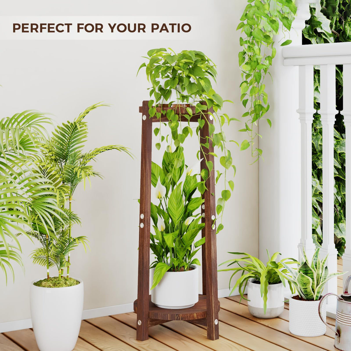 Tall 2-Tier Wooden Plant Stand – Indoor & Outdoor Corner Shelf