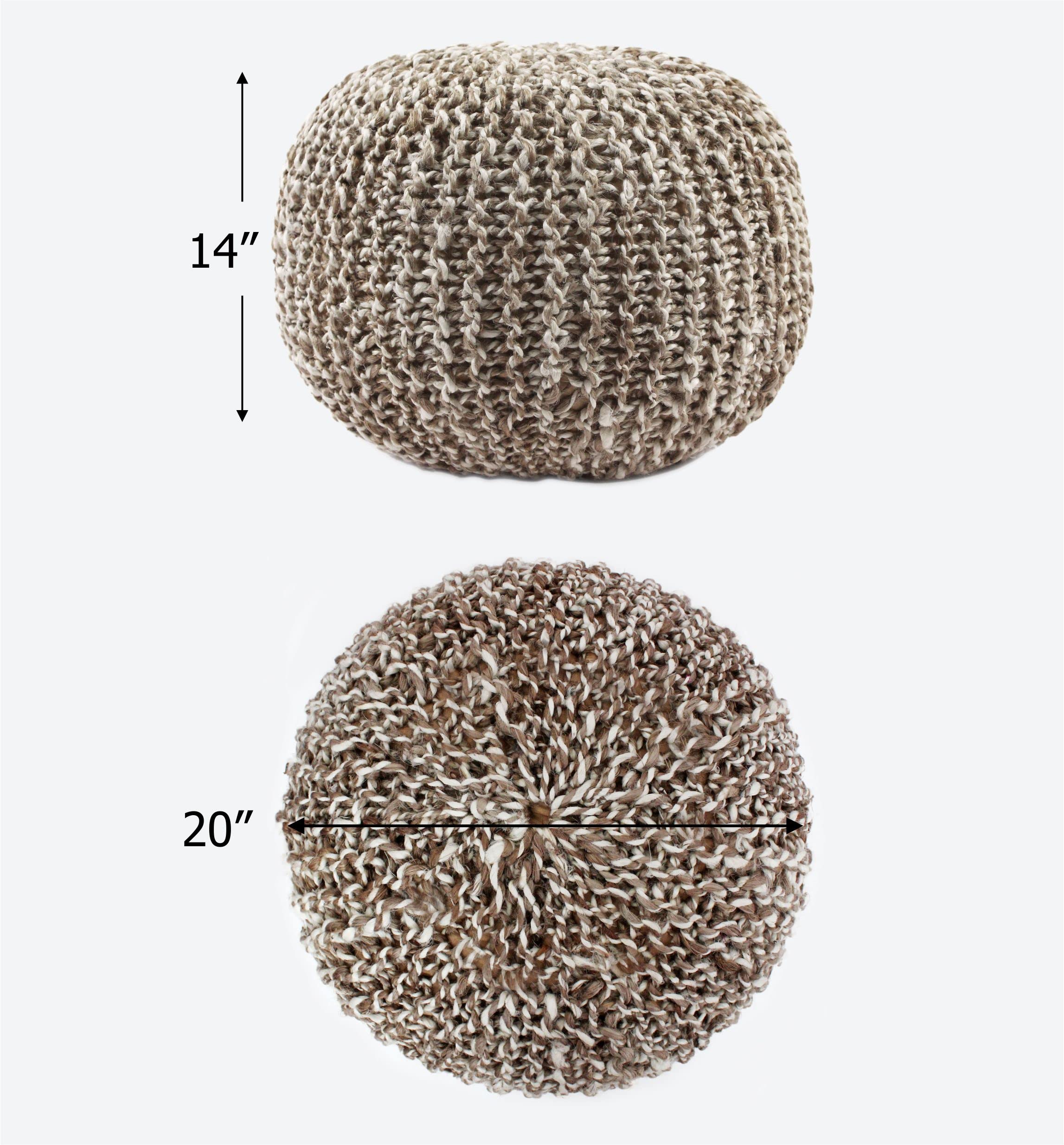 Jute Cotton Pouf - Tweed Knitted Braid Dori Cord Ottoman Footstool Bean Bag