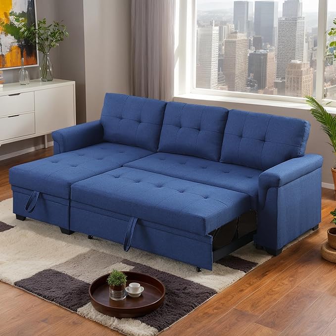 Shape Reversible Sleeper Sectional Couch Pull Out Sofa Bed w/Storage Chaise