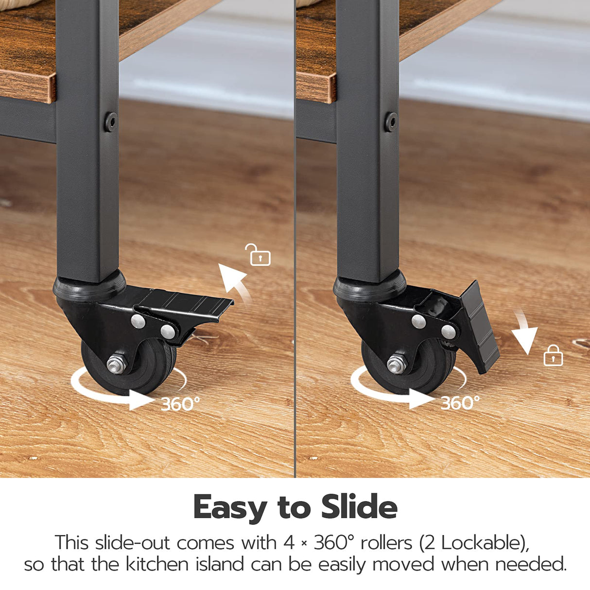 Kitchen Island with Storage,Industrial Kitchen Counter with Hooks and Side Enclosures