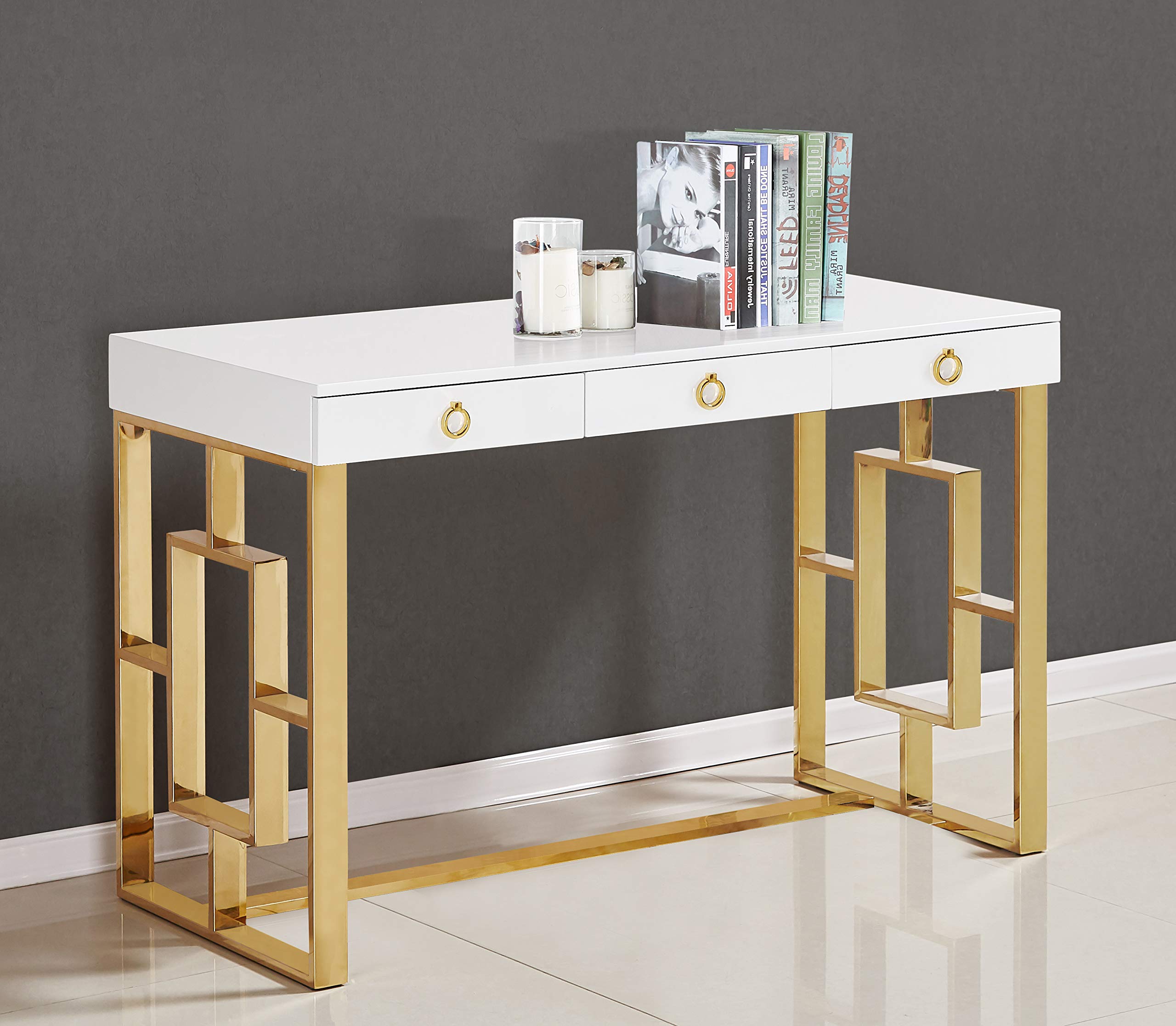 Brooke Mid-Century Modern Glossy Home Office Desk